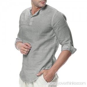 Cotton and Linen T Shirt Donci Fashion Button v Neck Solid Color Tees Gray B07NT1LT7X